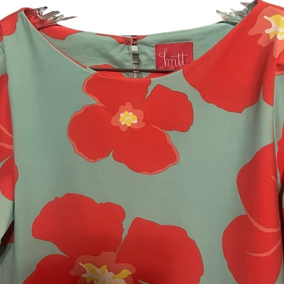 Britt tropical floral 3/4 sleeve nylon and spandex mini dress Made in the USA - Picture 3 of 10